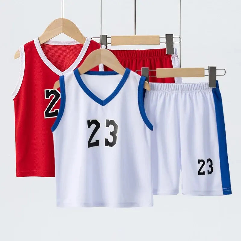 Youth Basketball Jersey and Shorts Set, Number 23, Sleeveless, Comfortable and Breathable Sportswear for Kids