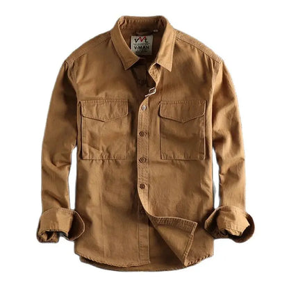 Men's Long-Sleeve Denim Shirt with Button-Up Front, Dual Chest Pockets, and Vintage-Inspired Design for Rugged Casual Wear