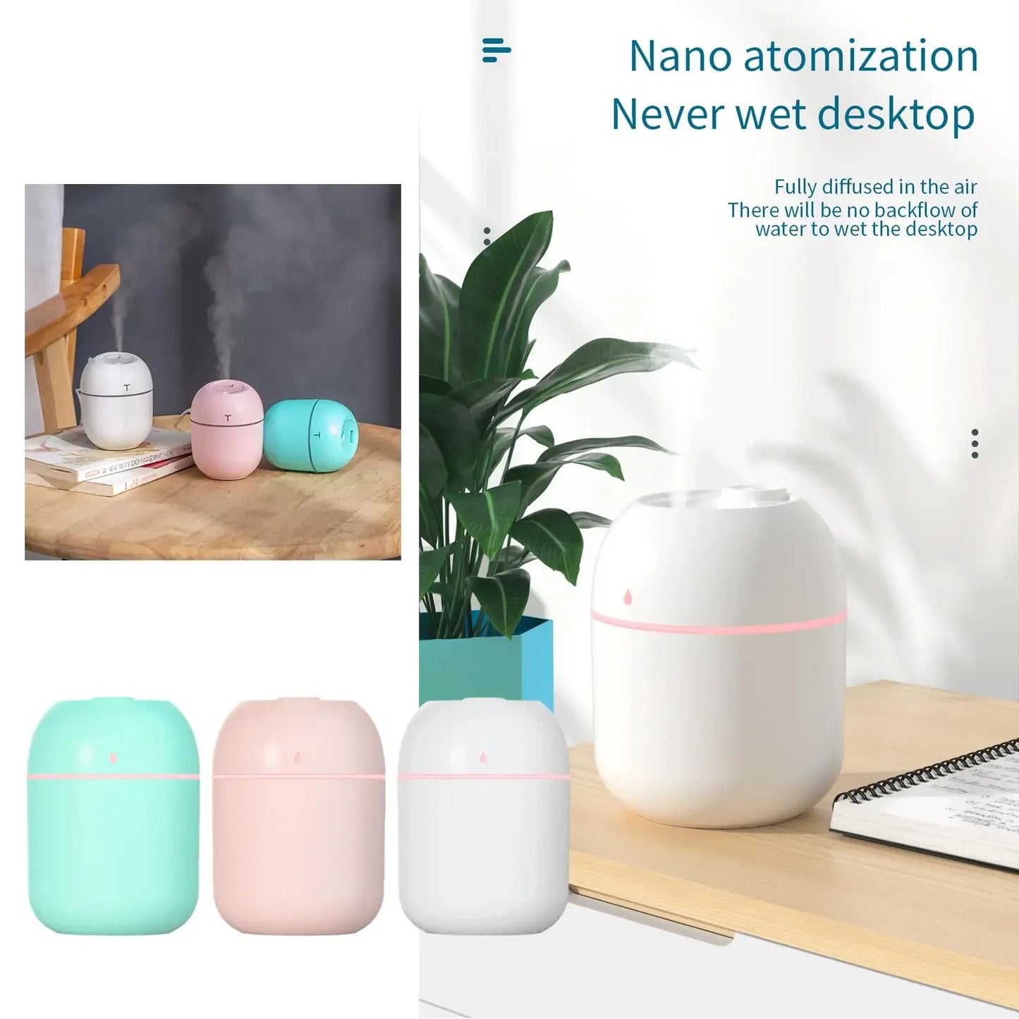 Ultrasonic Humidifier with LED Night Light for Comfortable Sleep and Atmosphere Enhancement, Featuring Adjustable Mist Output and Quiet Operation for Bedrooms and Small Spaces.