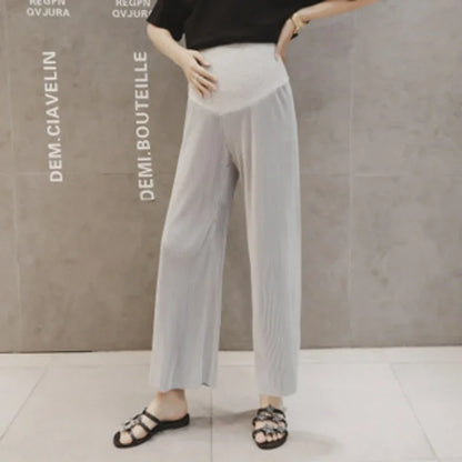 Wide-Leg Maternity Pants with Elastic High Waistband and Flowing Design for Comfortable Everyday Wear