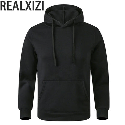 REALXIZI Men's Basic Pullover Hoodie with Adjustable Drawstring and Kangaroo Pocket, Ideal for Casual and Sporty Wear