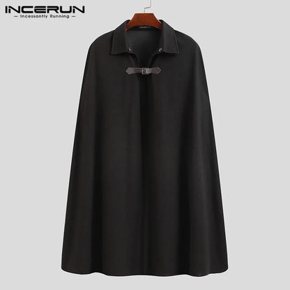 Men's Full-Length Cloak with Turn-Down Collar and Buckle Closure for a Stylish, Gothic-Inspired Look