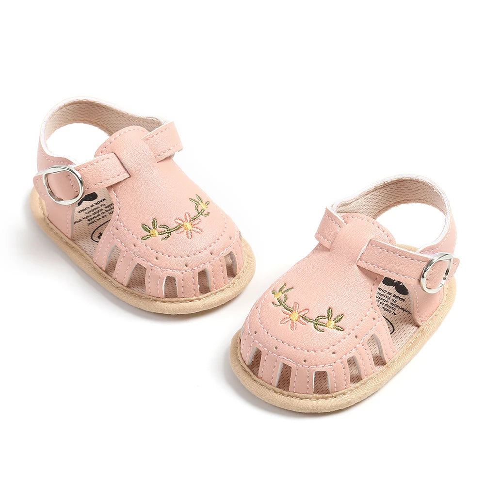 Adorable Baby Sandals with Floral Embroidery and Adjustable Strap for Summer