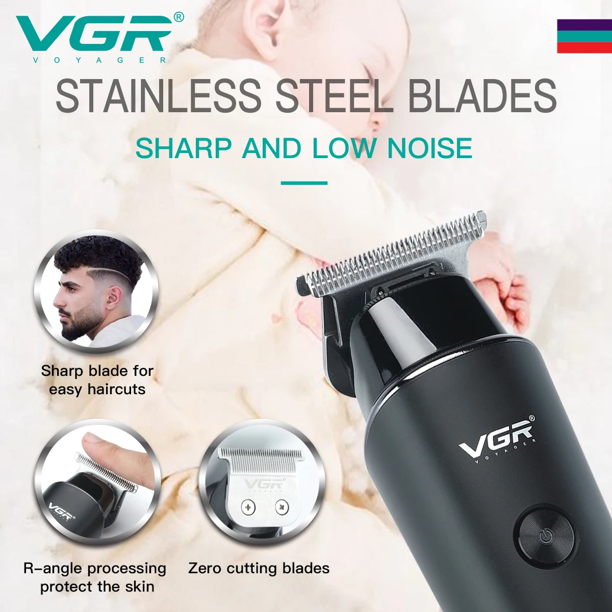 VGR Professional Hair Trimmer with LED Display, USB Charging, and Multiple Guide Combs for Precision Hair Cutting and Grooming