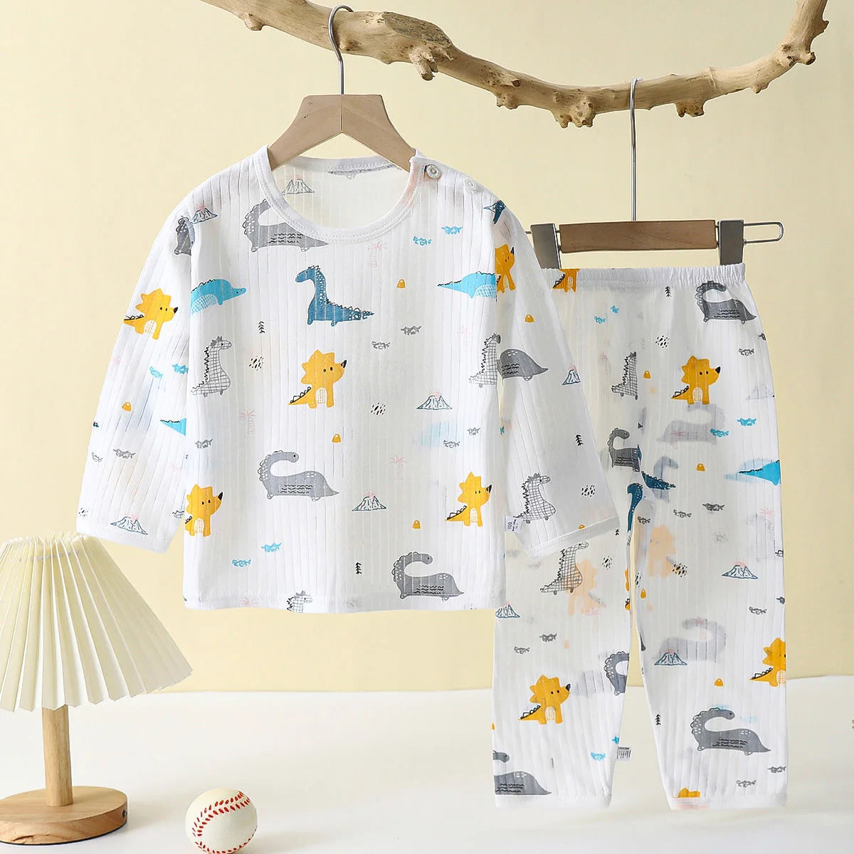 Sun, Moon, and Stars Patterned Long-Sleeve Pajama Set for Toddlers – Soft and Cozy Sleepwear