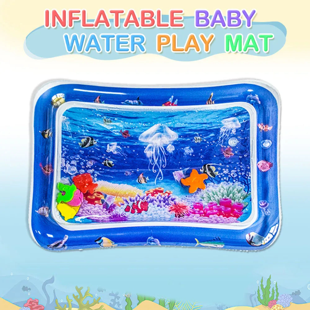 Inflatable Tummy Time Water Play Mat with Underwater Theme and Floating Toys for Baby's Sensory Development and Motor Skills