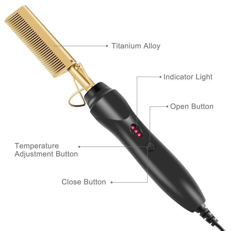 Professional High Heat Ceramic Pressing Comb with Adjustable Temperature Settings and Styling Accessories for Smooth, Straight Hair