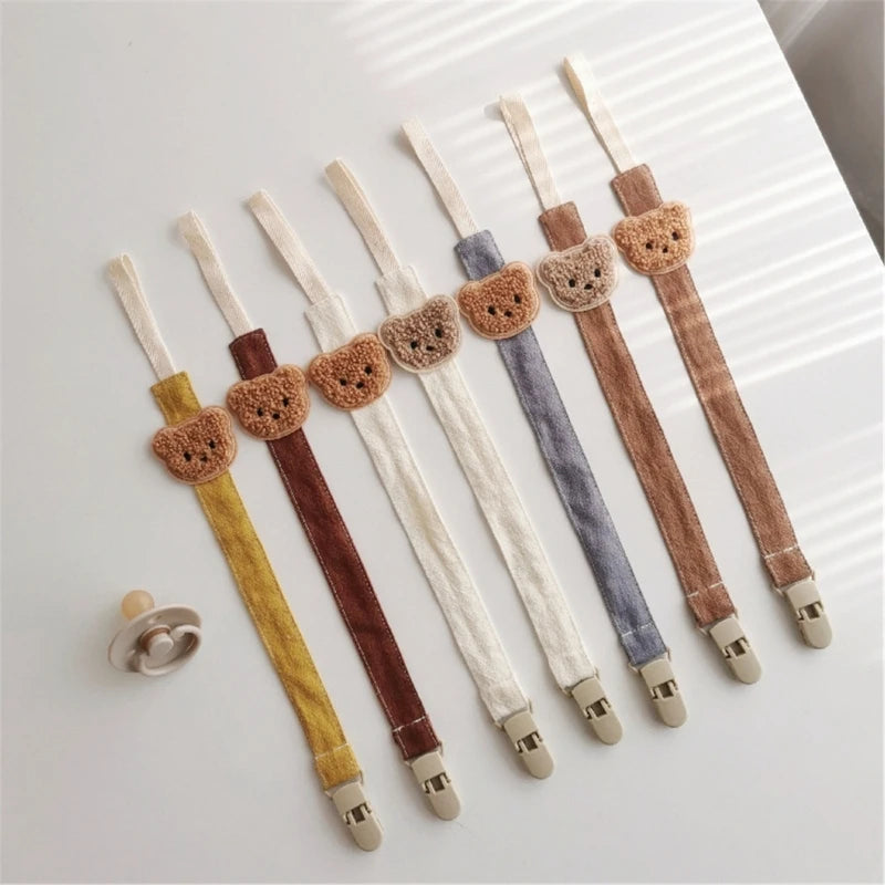 Adorable Bear-Themed Baby Pacifier Clips with Crocheted Bear Designs and Soft Fabric Straps for Secure Attachment