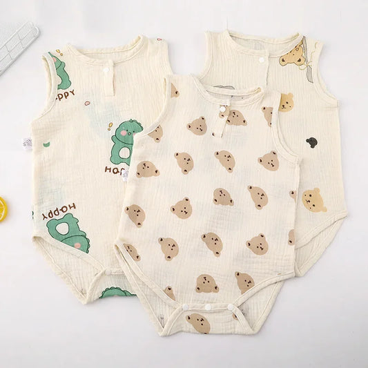 Adorable Sleeveless Baby Rompers with Cute Animal Prints - Soft and Breathable Cotton Onesies for Newborns and Infants