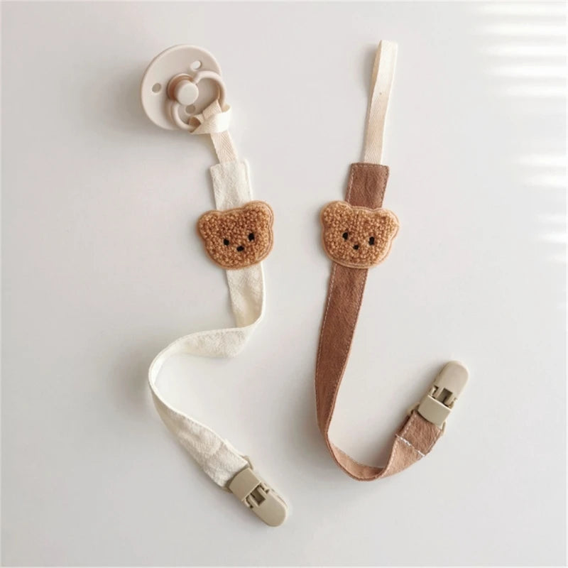 Adorable Bear-Themed Baby Pacifier Clips with Crocheted Bear Designs and Soft Fabric Straps for Secure Attachment