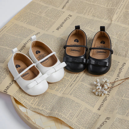 Adorable Baby Girl Mary Jane Shoes with Bow Accent and Elastic Strap for Secure Fit