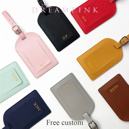 Customizable Leather Luggage Tags with Free Personalized Initials, Durable Travel Accessories with Adjustable Strap