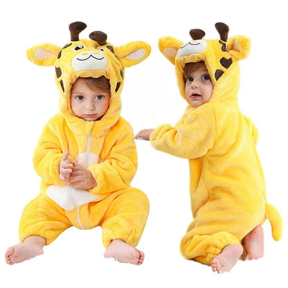 Adorable Animal Themed Fleece Onesies with Hood for Babies and Toddlers