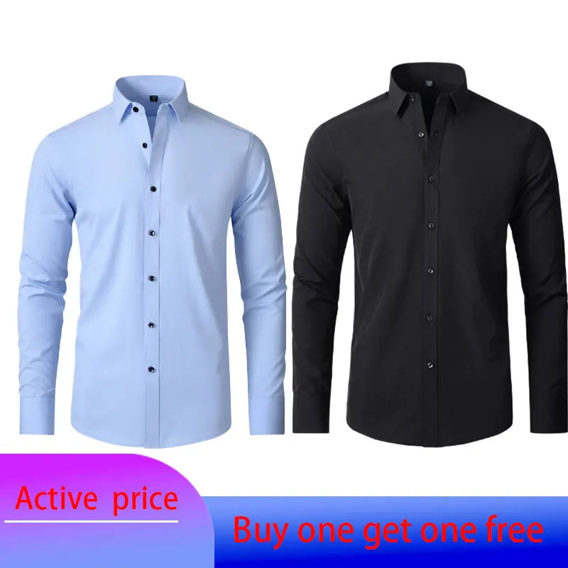 Men's Long Sleeve Stretchable Dress Shirt with Button-Down Front and Slim Fit Design for Formal and Casual Occasions