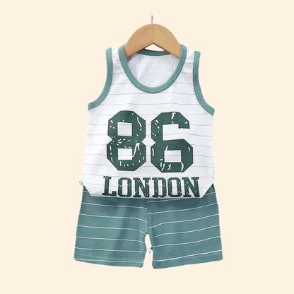 Toddler Summer Tank Top and Shorts Set with London and Cute Bear Designs, Perfect for Casual Wear