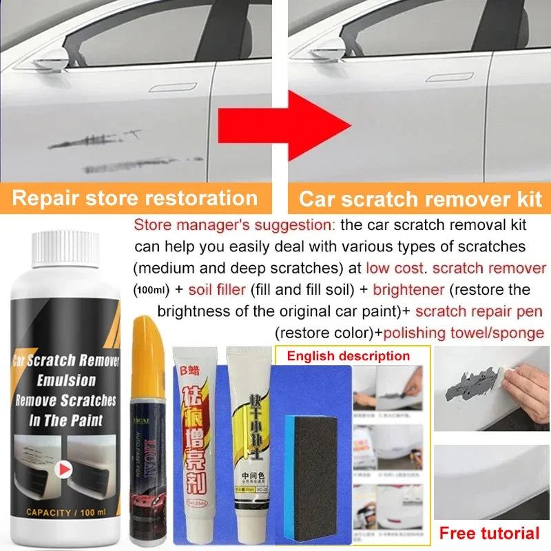 Car Scratch Remover Emulsion with Applicator Pad for Effortless Paint Restoration and Scratch Removal