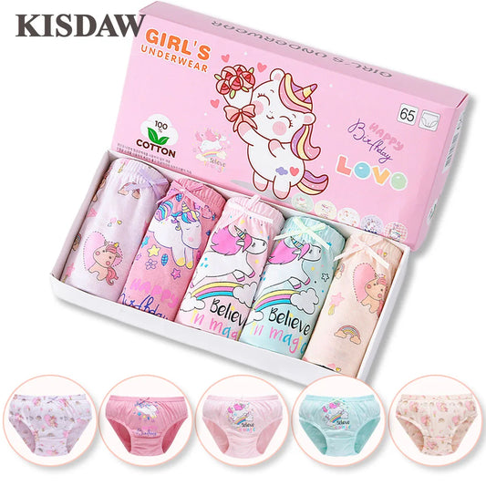 Kisdaw Girls' Underwear Set – Adorable Unicorn Print Cotton Panties – Comfortable and Soft – Pack of 5 – Perfect for Everyday Wear