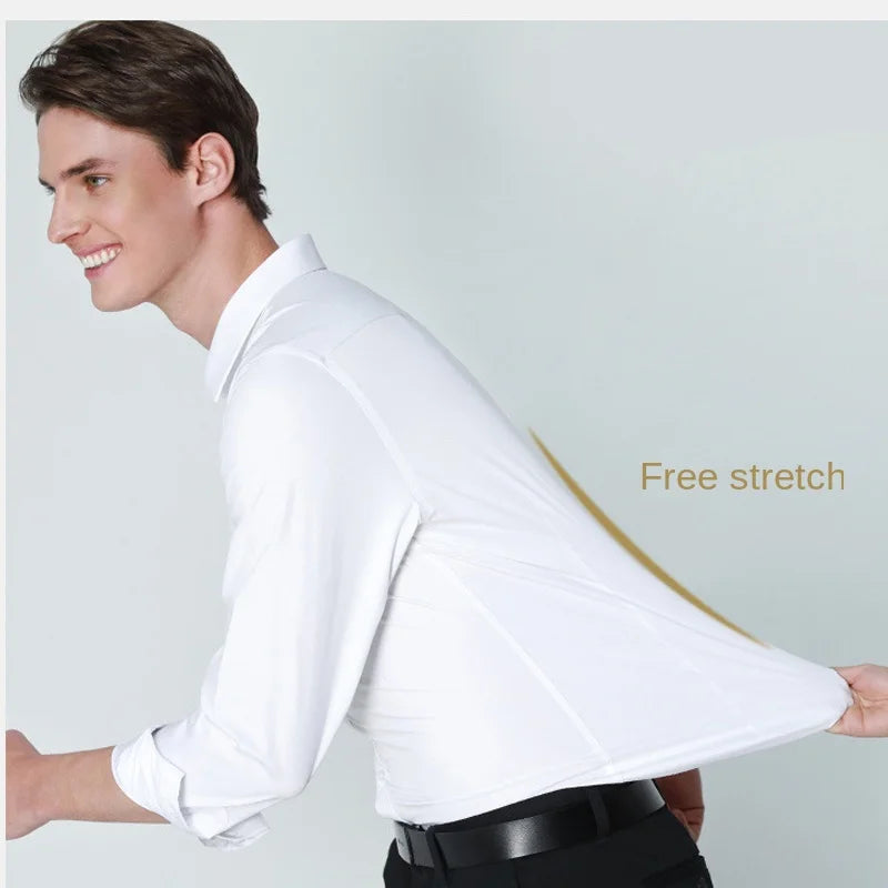 Men's Long-Sleeve Stretchable Dress Shirt with Non-Iron and Anti-Wrinkle Fabric