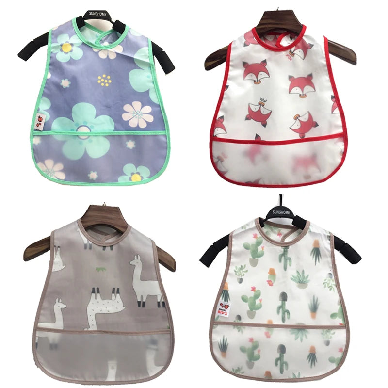 Adorable Waterproof Baby Bibs with Catch-All Pocket and Fun Cartoon Designs for Easy Clean-Up