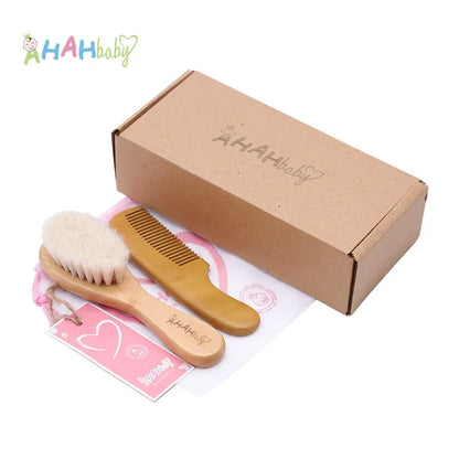 Gentle Baby Hair Brush and Comb Set with Natural Goat Bristles for Soft Scalp Care