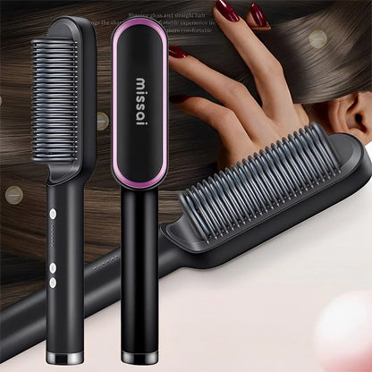 Advanced Hair Straightening Brush with Ionic Technology and Adjustable Heat Settings for Smooth, Frizz-Free Styling