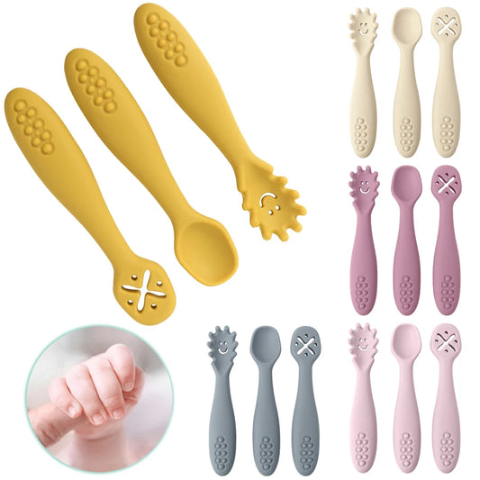 Soft Silicone Baby Spoons for Self-Feeding Training with Textured Handles and Fun Designs