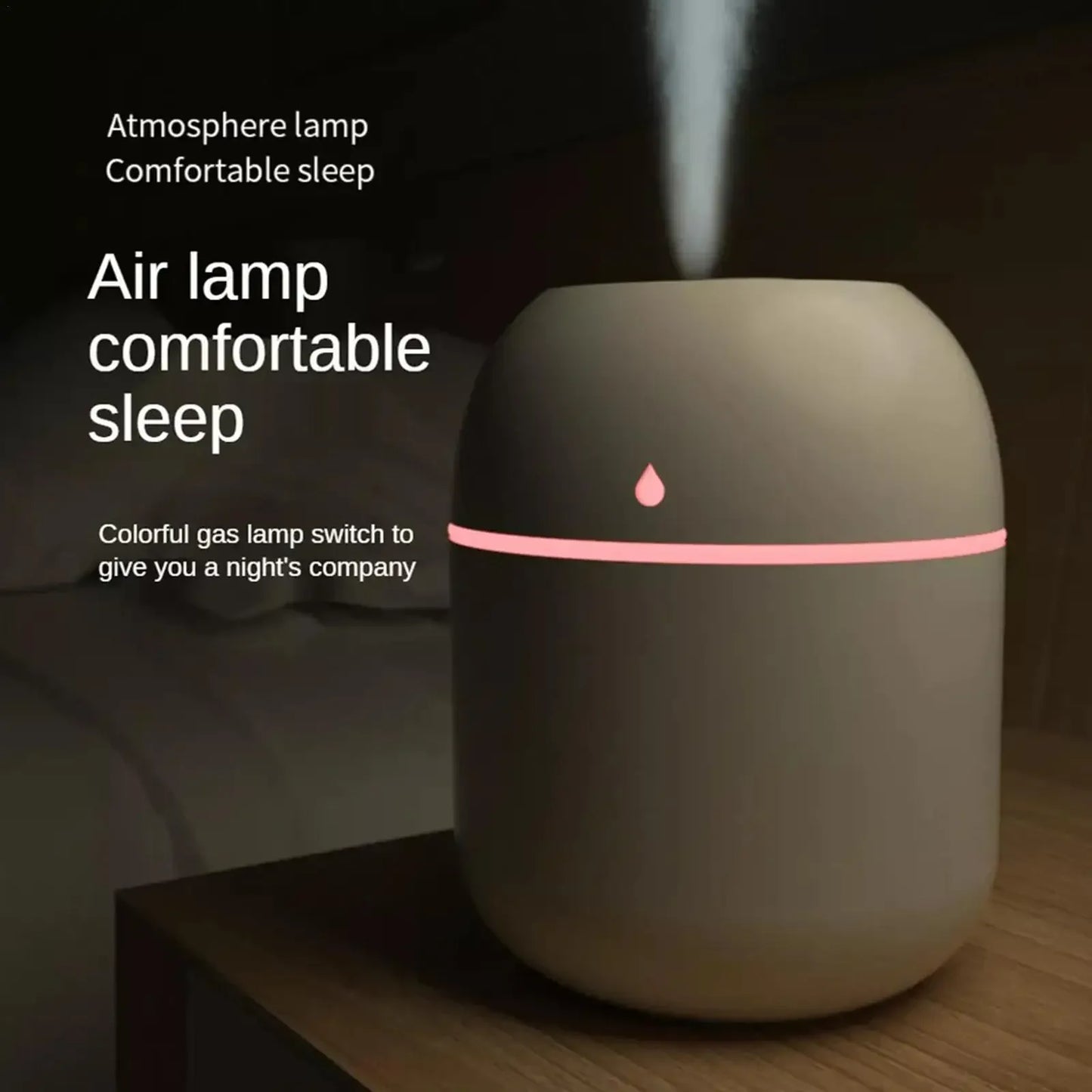 Ultrasonic Humidifier with LED Night Light for Comfortable Sleep and Atmosphere Enhancement, Featuring Adjustable Mist Output and Quiet Operation for Bedrooms and Small Spaces.