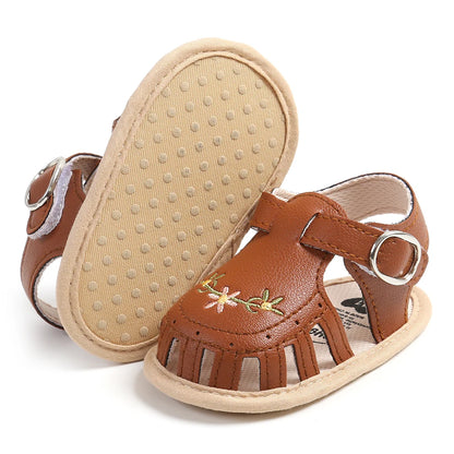 Adorable Baby Sandals with Floral Embroidery and Adjustable Strap for Summer