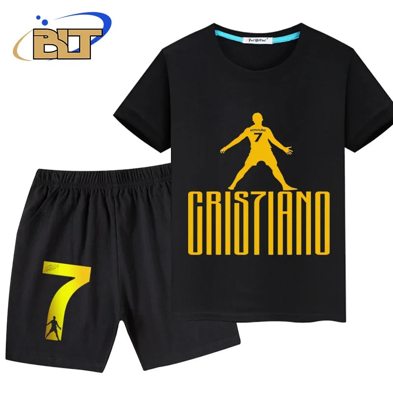 Stylish Soccer Star T-Shirt and Shorts Set for Kids – Perfect for Young Football Fans