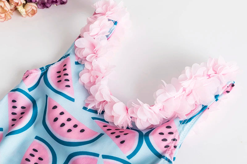 Cute and Stylish Baby Girl Swimsuits with Fun Fruity and Ice Cream Prints - Adorable Ruffle and Bow Detailing for Summer Beach and Pool Wear - Comfortable and Quick-Drying Fabric