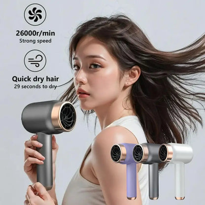 High-Speed Hair Dryer with 26000 RPM Motor and Quick-Dry Technology, Capable of Drying Hair in 29 Seconds, Featuring Compact Design for Efficient and Portable Use