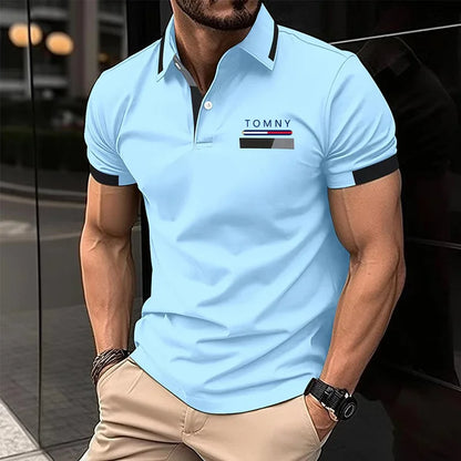 Men's Slim Fit Polo Shirt with Plaid Accent on Sleeves and Collar for a Stylish Casual Look