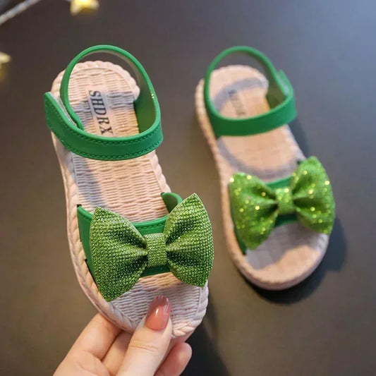 Adorable Children's Sandals with Glittery Bow Accent and Adjustable Strap for a Perfect Fit and Stylish Look