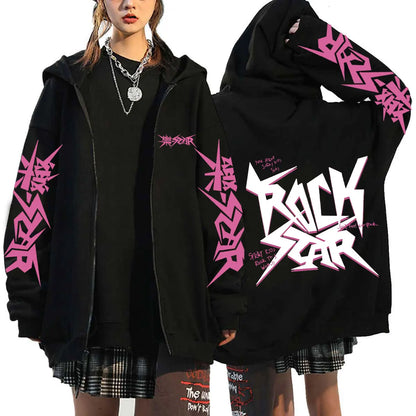 Unisex Streetwear Graphic Hoodie with Bold Arm and Back Designs, Full-Zip Closure, and Oversized Fit for a Trendy Look