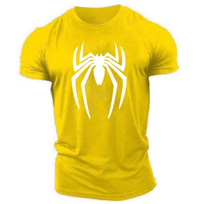 Men's Sports T-Shirt with Bold Spider Symbol Design and Short Sleeves