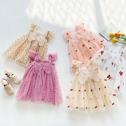 Elegant Girls' Dress with Butterfly Wings and Delicate Tulle Detailing, Perfect for Special Occasions.