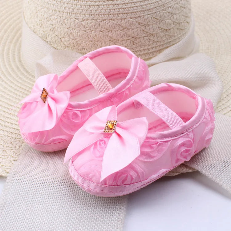 Soft Baby Mary Jane Flats with Large Bow Detail and Elastic Strap for Secure Fit