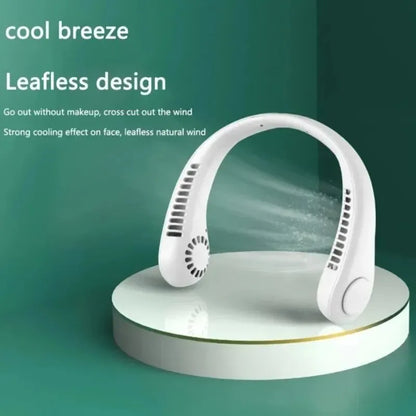 Portable Leafless Neck Fan with 12-Hour Battery Life, Mute Function, and Strong Wind Power for Personal Cooling and Comfort