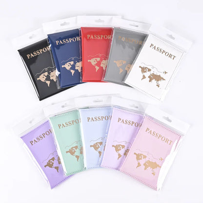 Stylish Passport Holders with World Map Design, Travel Wallets for Secure Document and Card Storage, Available in Multiple Elegant Shades