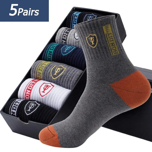 Premium Athletic Crew Socks 5-Pair Set with Reinforced Toe and Heel, Comfortable Fit, and Stylish Design for Everyday Wear