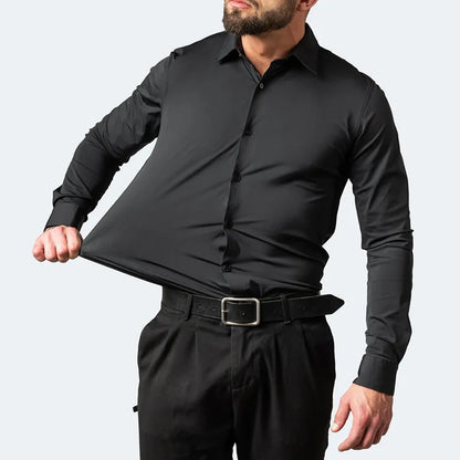 Men's Long Sleeve Stretchable Dress Shirt with Button-Down Front and Slim Fit Design for Formal and Casual Occasions