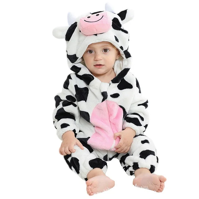 Adorable Animal Themed Fleece Onesies with Hood for Babies and Toddlers