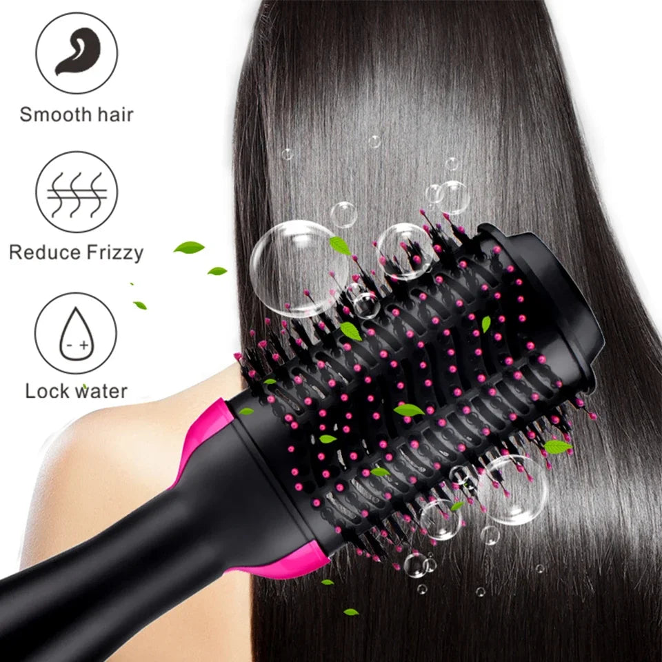 Multi-Functional Hot Air Brush for Volumizing, Straightening, and Curling with Adjustable Heat Settings and Ergonomic Design