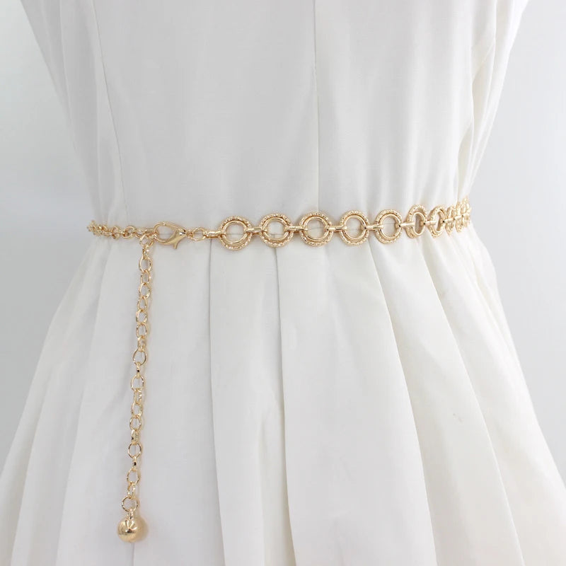 Elegant Round Circle Chain Belt for Women – Fashionable Waist Accessory with Adjustable Fit and Pin Buckle Style