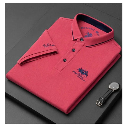 Men's Premium Embroidered Polo Shirt with Contrast Inner Collar and Button Closure