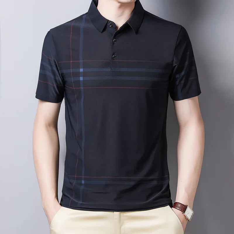 Men's Modern Graphic Pattern Polo Shirt with Button Collar and Short Sleeves