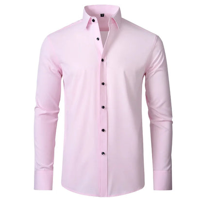 Men's Long Sleeve Stretchable Dress Shirt with Button-Down Front and Slim Fit Design for Formal and Casual Occasions