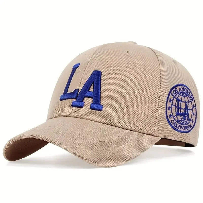 Embroidered LA Baseball Cap with Adjustable Strap and Side Patch Detailing for Casual Wear