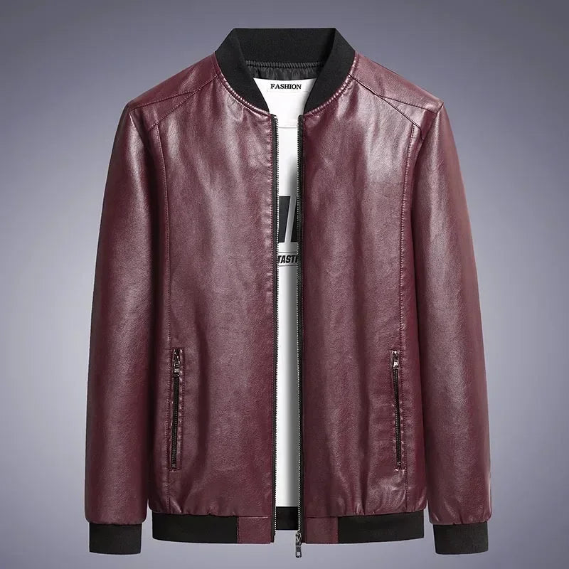 Men's Fall Leather Jacket - Korean Fashion Sheepskin Coat, Trendy Slim Fit, Casual Baseball Style Outerwear