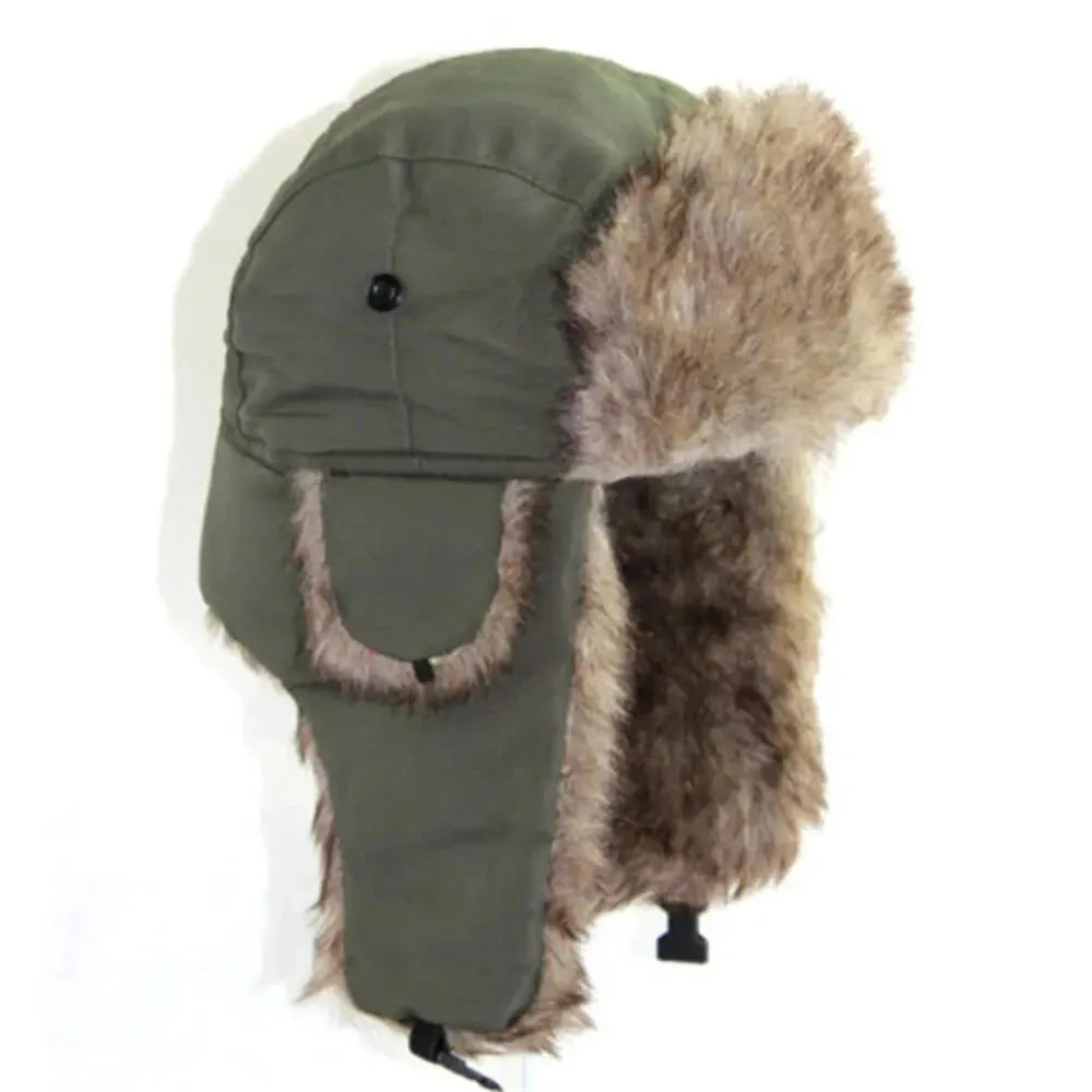 Winter Faux Fur Trapper Hat with Ear Flaps and Adjustable Strap for Ultimate Warmth and Wind Protection